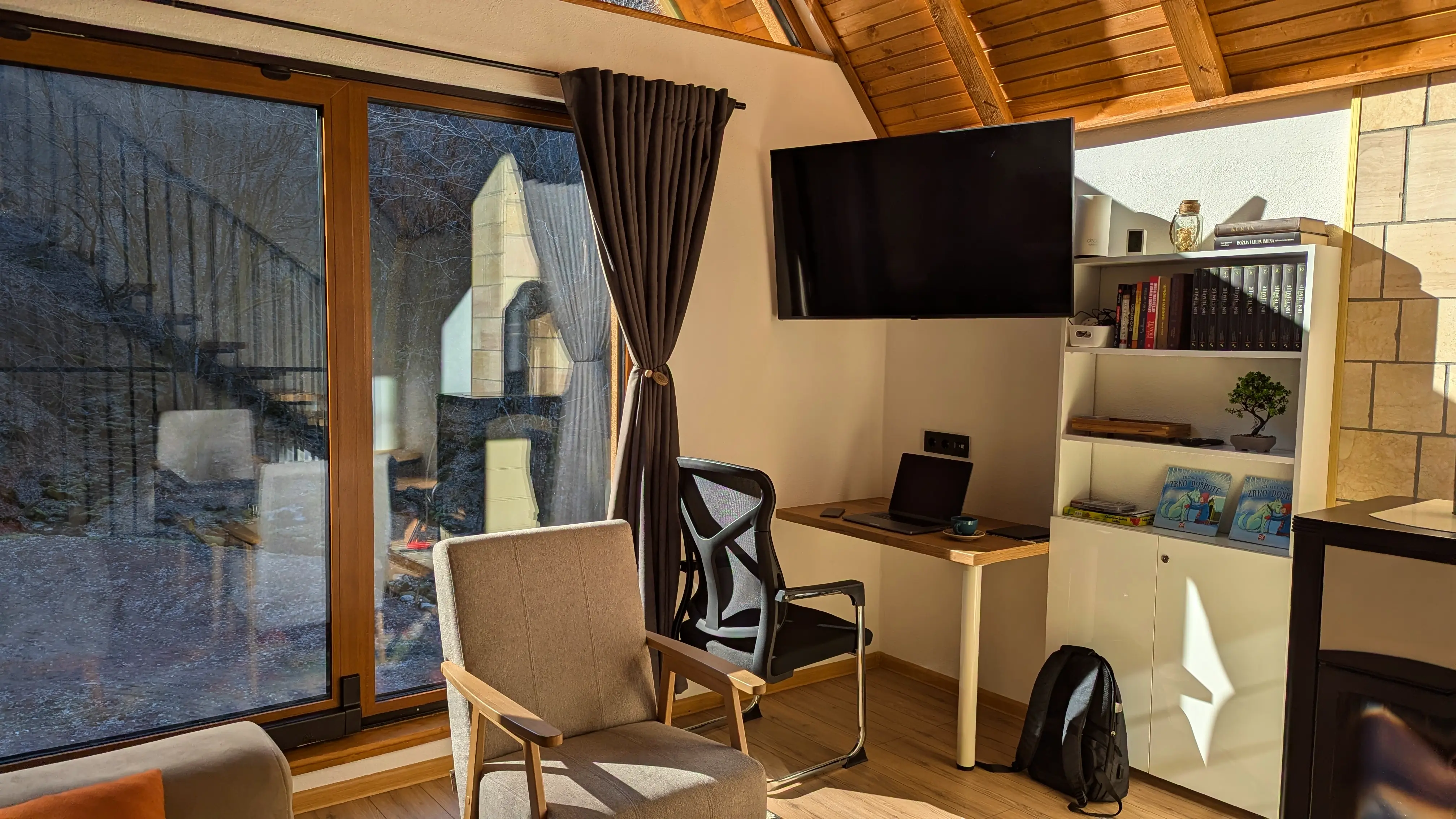 Office area with forest view